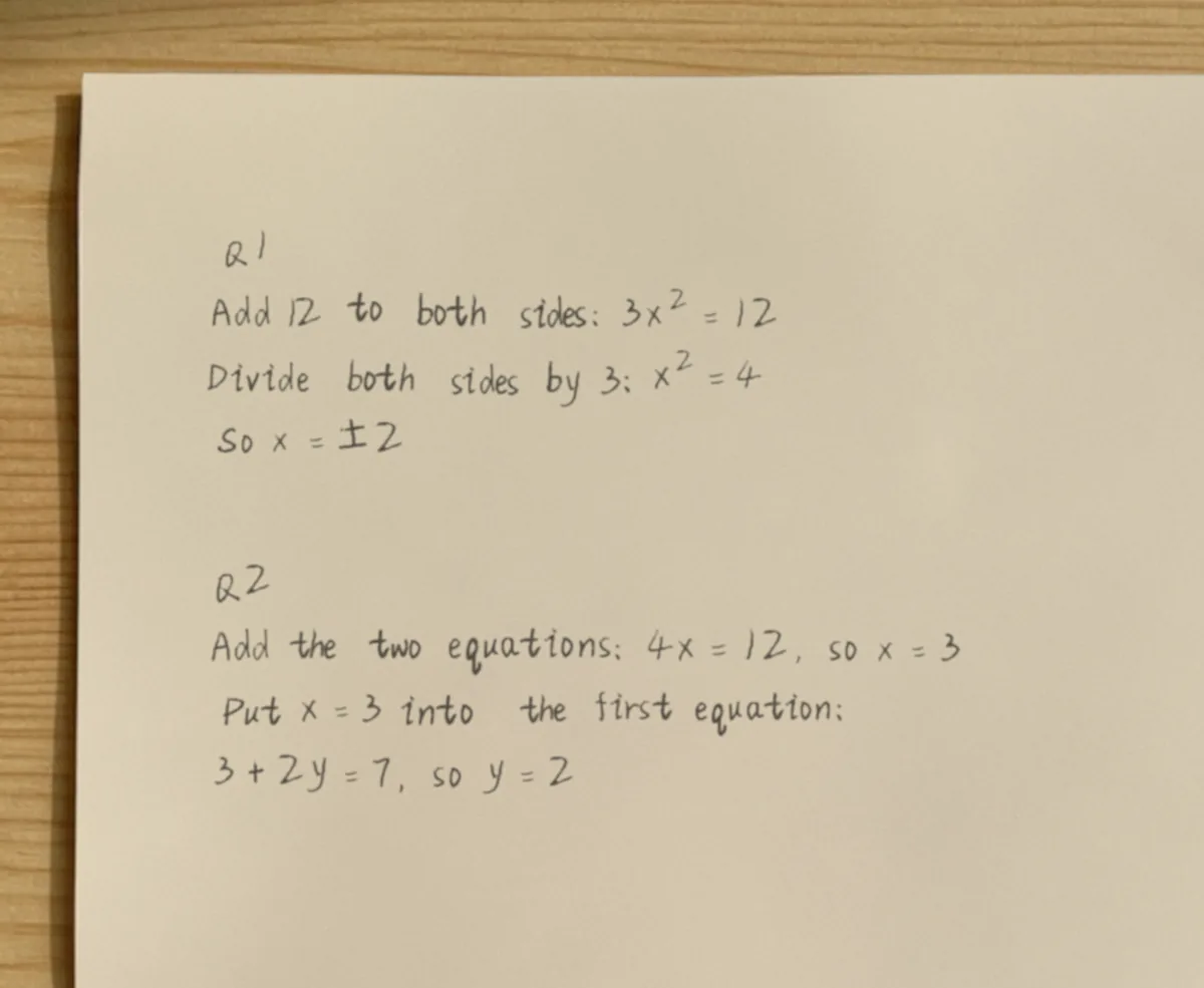 The same answer sheet made with ymwrite's photo look: the page lies on a desk, photographed from above.